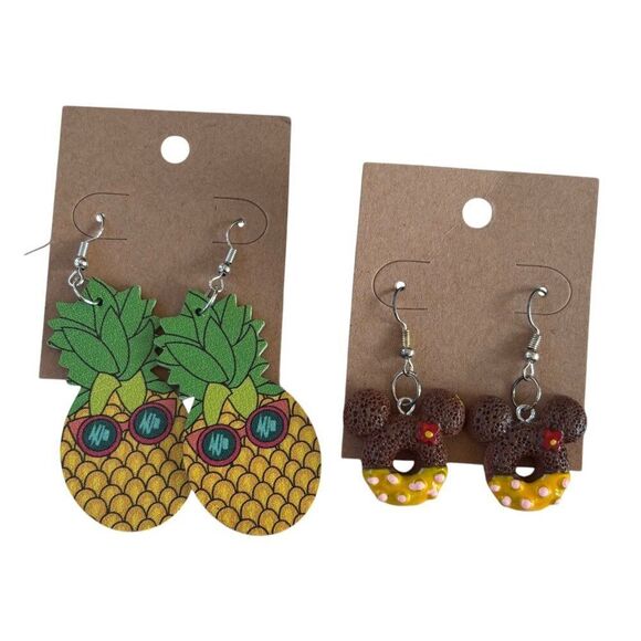Pineapple & Mickey Mouse Donut Earrings Set - Picture 1 of 5